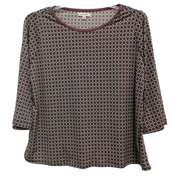 Max Studio Womens BOHO Top Size 1X Maroon Floral 3/4 Sleeve Carrier Casual - Picture 1 of 7
